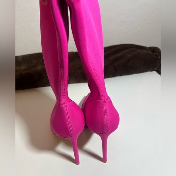 🩷 SHEIN fuchsia pink pointy high heel zip midcalf sock boots booties size 10 - Picture 5 of 11